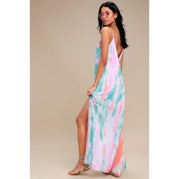 Lulus Dresses & Skirts - Lulus Flying Watercolors Fuchsia Print Maxi Dress sz s